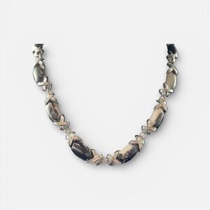 Elegant Zebra Jasper Stone and Silver Tone 20” necklace